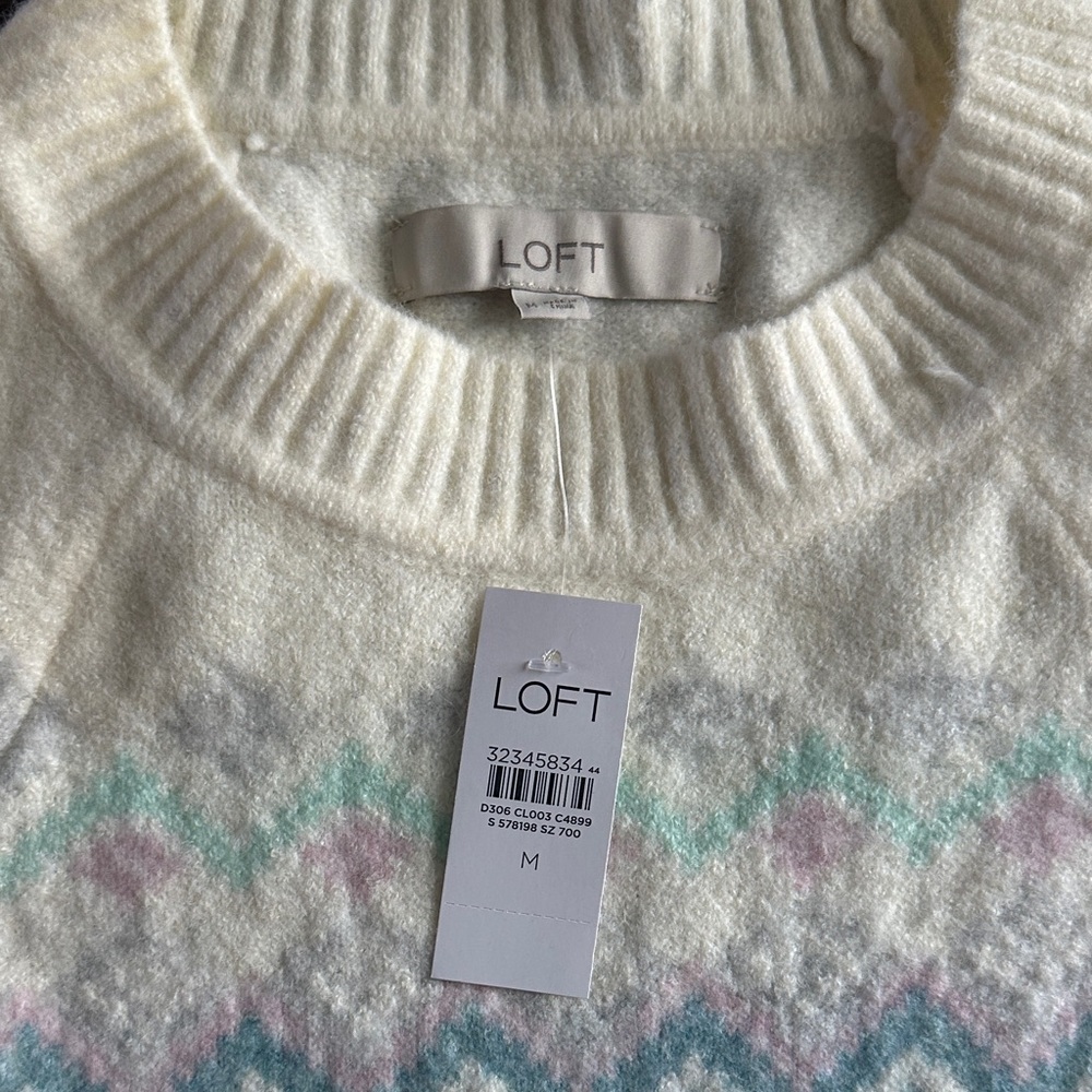 LOFT NWT LOFT Whisper White & Pastels Fair Isle Relaxed Sweater - Picture 2 of 5